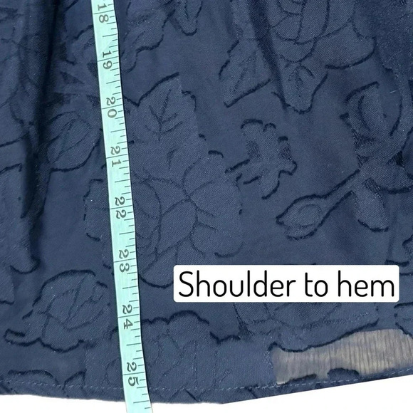 NWT MASON & BELLE Boutique Top Navy Lace Blouse Long Sleeve Cinched Waist Sz L - Picture 13 of 15